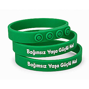 Bağımsız Yaşa, Güçlü Kal Yazılı Yetişkin Bileklik 22cm / Yeşil