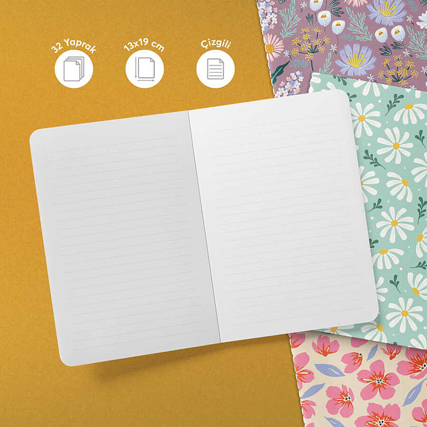 Çiçek Serisi 3'lü Defter Seti - 3