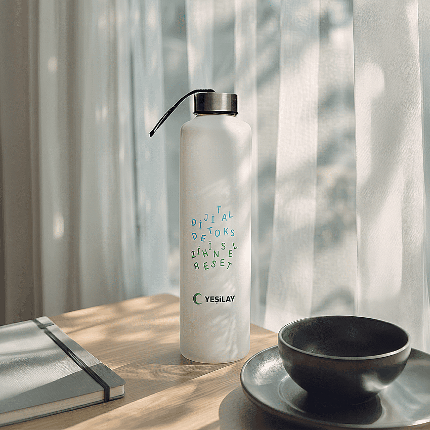 Dijital Detoks Zihinsel Reset Shiny White 750 ml Cam Su Şişesi - 2