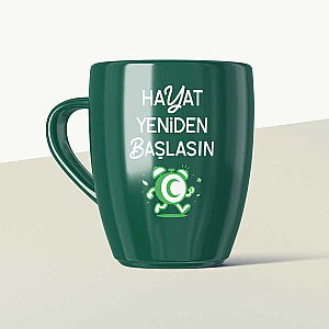 Hayat Yeniden Başlasın Çalar Saat Mottolu Yeşil Seramik Kupa