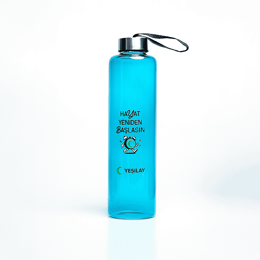 Hayat Yeniden Başlasın Pure Blue Premium İpli 750 mL Cam Su Şişesi - 1