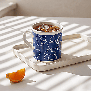 Mavi Çiçek Desenli Seramik Kupa 280 ml - 2