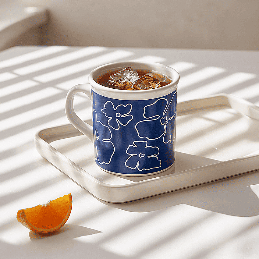 Mavi Çiçek Desenli Seramik Kupa 280 ml - 2